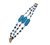 VWWJCCRO 3 Rows 6x8mm Blue Rosary Chain 14x40mm Blue Cat Eye Set Jade Gemstone Bracelet