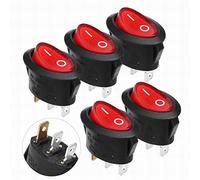 VWWJCCRO 5PCS Barca Interruttori A Bilanciere AC 250V/6A 125V/10A Ovale 3 Pin SPST Lampada Rosso Interruttore On Off