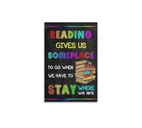 VWWJCCRO All Grade Reading Posters, Reading Gives Us Motivational Chart with Comprehension Skills, Bulletin Board Decor Set(Framed,08x12inch(20x30cm))