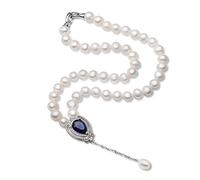 VWWJCCRO Bianco reale naturale vicino rotondo perline gioielli donna collana 925 ciondolo collana in argento sterling, 7 3/8, Agata