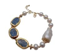VWWJCCRO Blue rectangle Freshwater Cultured White Keshi Pearl Bracelet Fashion Fine Jewelry For Gift