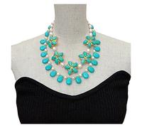 VWWJCCRO Collana con 2 fili di perle di riso bianche coltivate naturali e turchesi blu