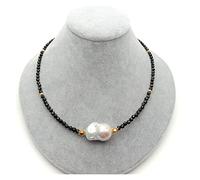 VWWJCCRO Collana girocollo con perle Keshi naturali sfaccettate nere e bianche, 45,7 cm, 4 mm, stile di lusso