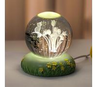 VWWJCCRO Crystal Ball Engraved with 3D Cat And Lily of The Valley Figurine with LED Colorful Base, Glass Sphere Collectible Ornament,B-80mm