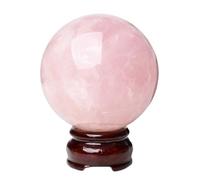 VWWJCCRO Crystal Ball with Wood Stand Rose Quartz Sphere Hand Polished Decorative Fengshui Home Decor Collect Crafts Gifts,3.9"(10cm)