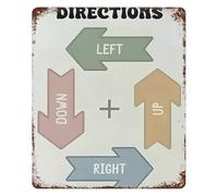 VWWJCCRO Directions Learning Poster Vintage Tin Sign Left Right Forward Back Educational Retro Wall Decor for Classroom 8 x 12 in