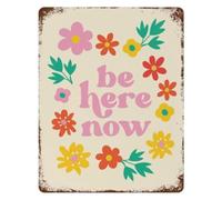 VWWJCCRO Distressed Vintage Tin Sign Be Here Now Botanical Leaf Pattern Wall Hanging for Patio Porch Garage Studio 8 X 12 inch