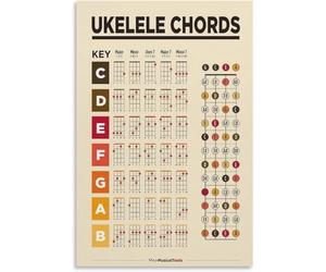 VWWJCCRO Educational Ukulele Chords - Music Theory Chart for Beginners and Students(Framed,12x18inch(30x45cm))