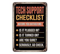 VWWJCCRO Funny Tech Support Checklist Metal Tin Sign IT Professional Gift Wall Decor for Cubicle Workshop Man Cave Vintage Computer Humor Plaque 8 X 12 inch