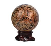 VWWJCCRO Gemstone Black Red Leopard Crystal Sphere Ball with Stand for Divination Balance Yoga Home Office FengShui Decoration,70~75mm