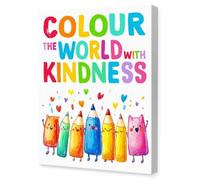 VWWJCCRO Teach Kindness Poster - “Colour the World with Kindness” Canvas Print - Positive Affirmation Wall Decor for Teachers and Parents, Perfect for Classroom or Home(Framed,16x24inch(40x60cm))
