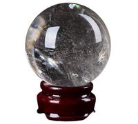VWWJCCRO White Crystal Bal with Wooden Base,Chic Clear Quartz Gemstone Sphere Desktop Ornament for Home Living Office Feng Shui Decor,1.57"(4cm)