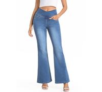 VX VONXURY Jeans Donna Vita Alta Pull On Svasati Modellante con Controllo Pancia, Vita a V Bootcut Jeans Morbido Elastico, Blu Medio