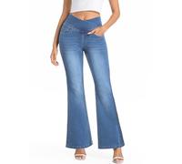 VX VONXURY Jeans Donna Vita Alta Pull On Svasati Modellante con Controllo Pancia, Vita a V Bootcut Jeans Morbido Elastico, Blu Medio