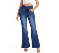 VX VONXURY Jeans Donna Vita Alta Pull On Svasati Modellante con Controllo Pancia, Vita a V Bootcut Jeans Morbido Elastico, Blu Scuro