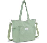 VX VONXURY Tote Bag Donna Grande Verde Chiaro XL in Velluto a Coste Borsa a Tracolla Moda Borsa da Università Lavoro Shopping Bag per Scuola Viaggio Spiaggia