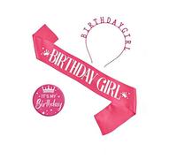 Vxcvzv 3 fasce per compleanno da donna, con bottoni in metallo glitterato e scritta in inglese "It's My Birthday", fascia per capelli da principessa, decorazione per feste (fucsia)