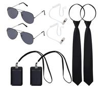 Vxcvzv 8 accessori per costume da agente, giochi di ruolo, accessori per costume di sicurezza, con occhiali da sole, cravatta, carta d'identità, accessorio per costume da spia per bambini, uomini
