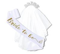Vxcvzv Confezione da 2 fasce bianche con perle e velo da sposa e fascia per la futura sposa, accessori per addio al nubilato, addio al nubilato, decorazioni per feste di addio al nubilato