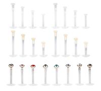 Vxiwscy Set di 24 piercing per labbra, in plastica, per labbro, per lingua, helix, trago, naso, push fit, barretta da 1,2 mm, lunghezza barretta: 6 mm, 8 mm, 10 mm, 12 mm, ipoallergenico, M