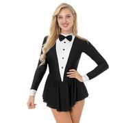 Vxuxlje Abito da Cameriera Smoking per Donna Body Suit Costume Cosplay Abito con Maniche Lunghe E Balze Abbigliamento da Danza Nero XXL