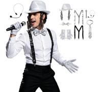 Vxuxlje Accessorio Costume Disco Retrò Degli Anni 80 Decorazione Parata | Decorazione Abbigliamento Pezzo Collezione Set Cravatta Disco Cappello Spettacoli Sul Palco Set Cappello E Guanti Palco Kit