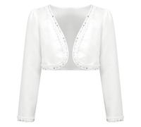 Vxuxlje Bambina Fioraia Raso Perline Bolero Scialle Vestito Cappotto Maniche Lunghe Cardigan Giacca Corta Formale Copertura Avorio 9-10 Anni