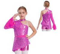 Vxuxlje Bambine Bambina Body Con Maniche A Balze Tutù Da Danza Biketard Body Ginnastica Leotard Abbigliamento Danza Jazz Rosa acceso 9-10 anni