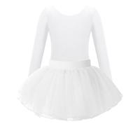 Vxuxlje Bambine Ginnastica Balletto Abito Danza Body Maniche Lunghe Con Gonna Tutù Completo Ballerina Canottiera Bianco 11-12 anni