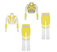 Vxuxlje Bambine Ragazze Jazz Hip Hop Abiti Da Danza 2 Pezzi Top Corto Con Set A Zampa Di Elefante Abbigliamento Da Ginnastica Danza Giallo fluorescente 5-6 anni