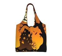 VXXNlnn Black Tree Owl Pumpkin Head Print Canvas Tote Bag - Grande borsa riutilizzabile per la spesa e la conservazione da donna, perfetta per la vita quotidiana, Testa di zucca gufo albero nero