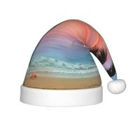 VXXNlnn Cappello di Babbo Natale con stampa di palma di cocco e spiaggia sabbiosa per bambini, morbido cappello di Natale, copricapo per feste di Natale e Capodanno