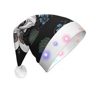 VXXNlnn Cappello di Natale con stampa a LED con fiori blu e teschio per adulti - Cappello di Babbo Natale festivo, morbido peluche invernale per feste