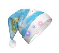 VXXNlnn Cappello natalizio con mappa del mondo a LED, per adulti, cappello di Babbo Natale, morbido peluche invernale per feste