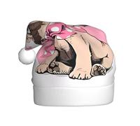 VXXNlnn Cappello natalizio per adulti, cappello da Babbo Natale unisex con divertente design con carlino, perfetto per Natale, feste di Natale