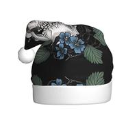 VXXNlnn Cappello natalizio per adulti, cappello da Babbo Natale unisex con fiori blu e teschio stampato, perfetto per Natale e feste