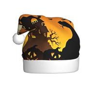 VXXNlnn Cappello natalizio per adulti, cappello da Babbo Natale unisex con stampa di albero nero, testa di gufo e zucca, perfetto per Natale e feste