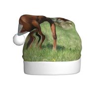 VXXNlnn Cappello natalizio per adulti, cappello di Babbo Natale unisex con cavallo sulla parte anteriore degli alberi fioriti, design stampato, perfetto per Natale e feste