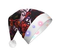 VXXNlnn Day of the Dead Sugar Roses Skull Print LED Cappello di Natale per adulti - Cappello di Babbo Natale festivo, morbido peluche invernale vacanza festa copricapo