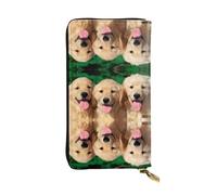 VXXNlnn Elegante portafoglio da donna in pelle con immagine geometrica del cervello con stampa scientifica - Pochette leggera bifold con blocco RFID, design sottile a tre ante, Cani Golden Retriever
