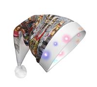 VXXNlnn Pittura a olio Parigi Scena di strada Torre Eiffel Stampa LED Cappello di Natale per Adulti - Cappello di Babbo Natale festivo, Morbido Peluche Inverno Vacanze Party Copricapo
