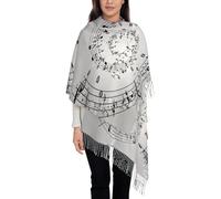 VXXNlnn Sciarpa da donna con nappe con stampa glitter argento lucido - scialle con frange moda autunno inverno, leggera e morbida, viaggi casual, Muro di note musicali, Taglia unica