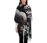 VXXNlnn Sciarpa da donna con nappe con stampa glitter argento lucido - scialle con frange moda autunno inverno, leggera e morbida, viaggi casual, Bandiera Corse a Scacchi, Taglia unica