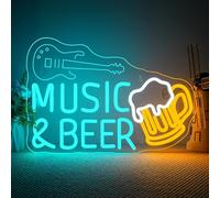 VXYIN - Insegna al neon con birra e chitarra, luce al neon a LED, da parete, luce aperta per birreria, ristorante, soggiorno, camera da letto, uomo, grotta, feste, decorazione per la casa, negozio
