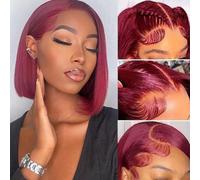 VYCRAVE Parrucca Bob 99j Capelli umani Parrucche frontali in pizzo da 14 pollici Capelli umani Densità 180 13x4 HD Parrucca rossa dritta Bob Capelli umani Pre pizzicati con capelli del bambino
