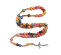 VYIBPDY Rose colorate rosario collana con attraverso, per i cristiani cattolici Comunione religiosa, Battesimo, Messa(53.5 cm)