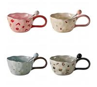 Vyloky Ceramic Coffee Mugs, Cute Bear Bunny Love Heart Design, Wide Handle 360ml Cup for Tea & Milk, Optional Matching Spoon, Gift Choice (Set di 4 Mugs with Spoons)