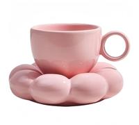 Vyloky Cloud-Shaped Mug & Saucer Set con Coaster Floreale - Elegante tazza da caffè in ceramica per la casa, regalo idea, 5 colori assortiti (Cloud-Mug-Pink)