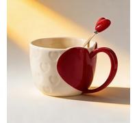 Vyloky Romantic Love Heart Couple Mugs Set - 350 ml con spoons | Ceramic Coffee Tea Cups, Side & Handle Heart Design, Matching Pair, Microwave Safe, Home & Office, Regalo di San Valentino (rosso)