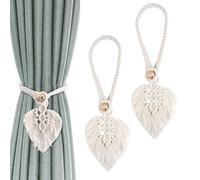 Vylro 2 Pezzi Fermatenda Boho, Bianco Fatte a Mano Fermagli per Tende, Fermacravatte Boho, Foglie di Cotone macramè Clip per Tende, Raccogli Tenda in Cotone, per Camera da Letto, Ufficio e Soggiorno